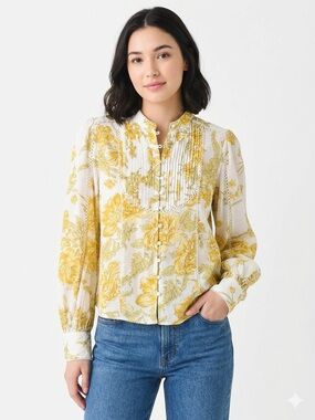 Anthropologie Floral Pintuck Blouse with Eyelet Detail M